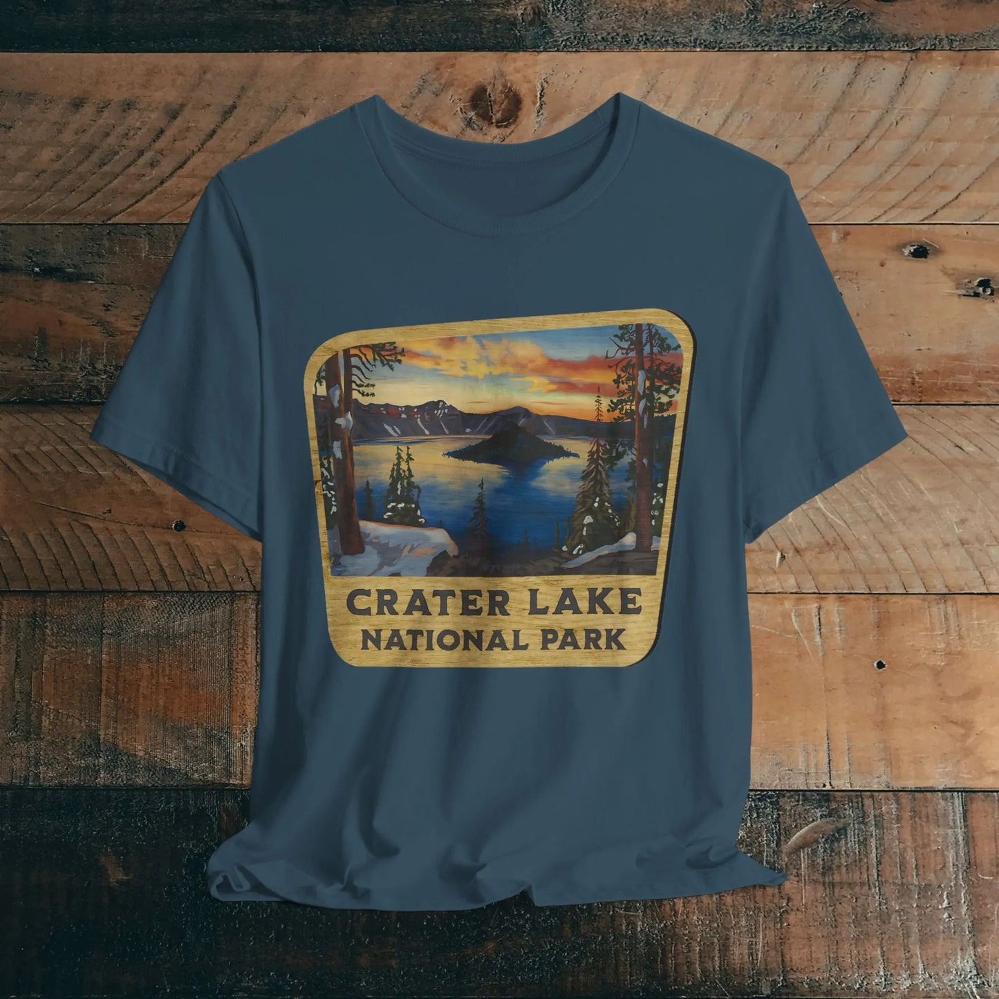 Crater Lake National Park Unisex Fit Short Sleeve T-Shirt Wood Sign - Park Service Apparel