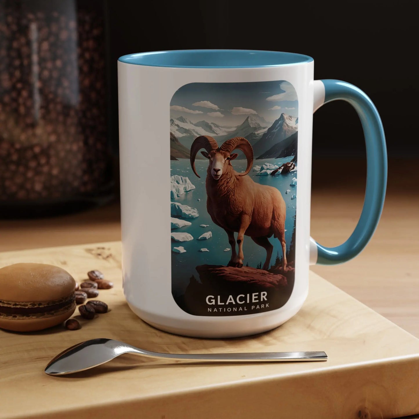 Glacier National Park Big Horned Sheep Scenic Coffee Mug 11oz 15oz Blue Black Pink Red - Park Service Apparel