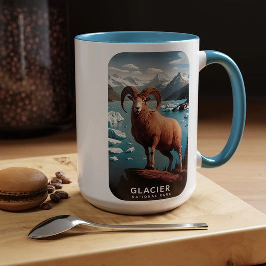 Glacier National Park Big Horned Sheep Scenic Coffee Mug 11oz 15oz Blue Black Pink Red - Park Service Apparel