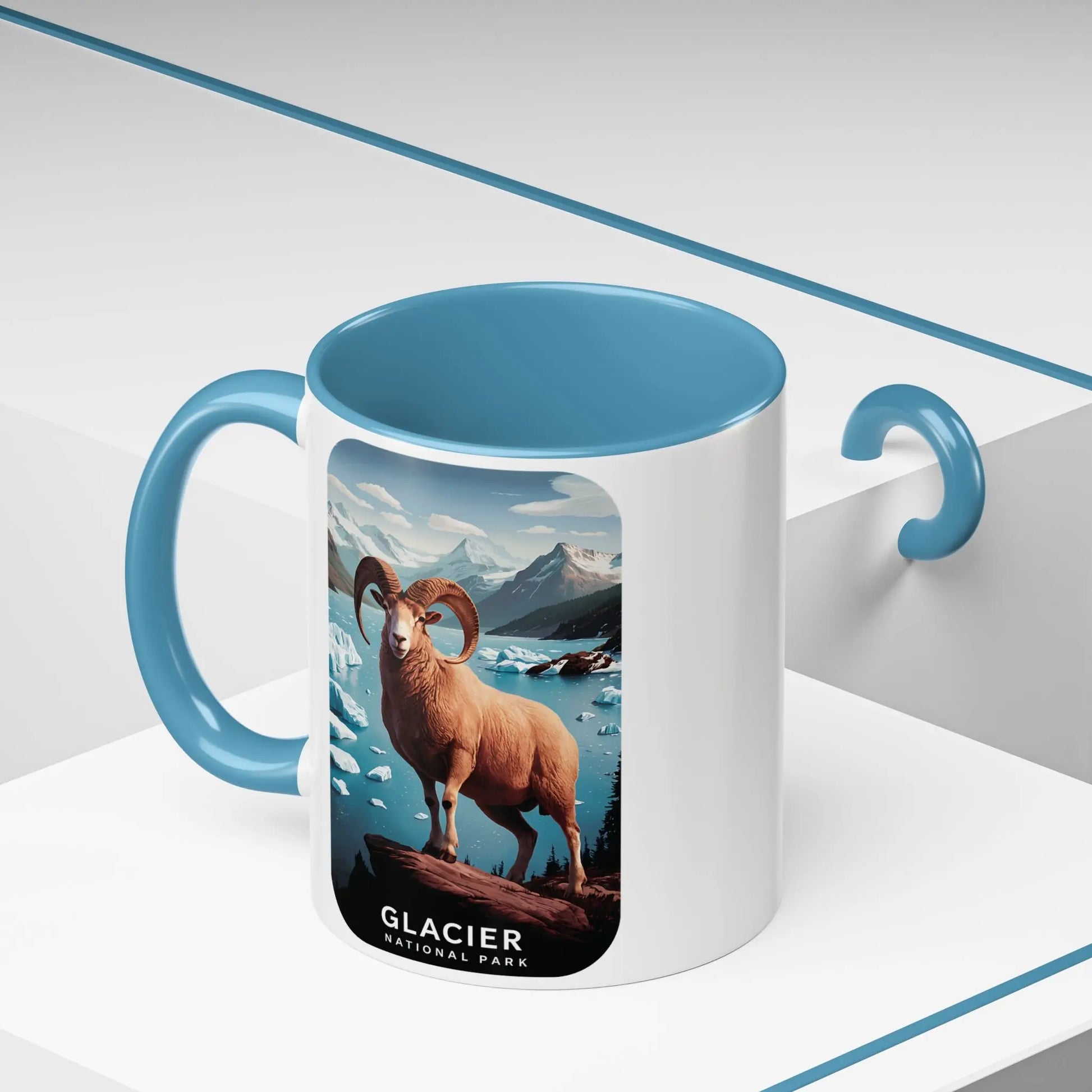 Glacier National Park Big Horned Sheep Scenic Coffee Mug 11oz 15oz Blue Black Pink Red - Park Service Apparel