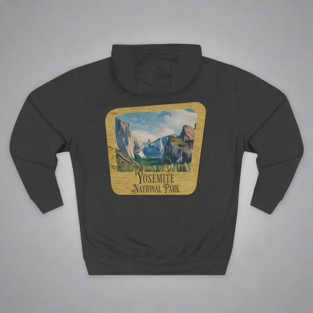 Yosemite National Park Fleece Hoodie Scenic Valley Art Wooden Mountain Sign - Park Service Apparel