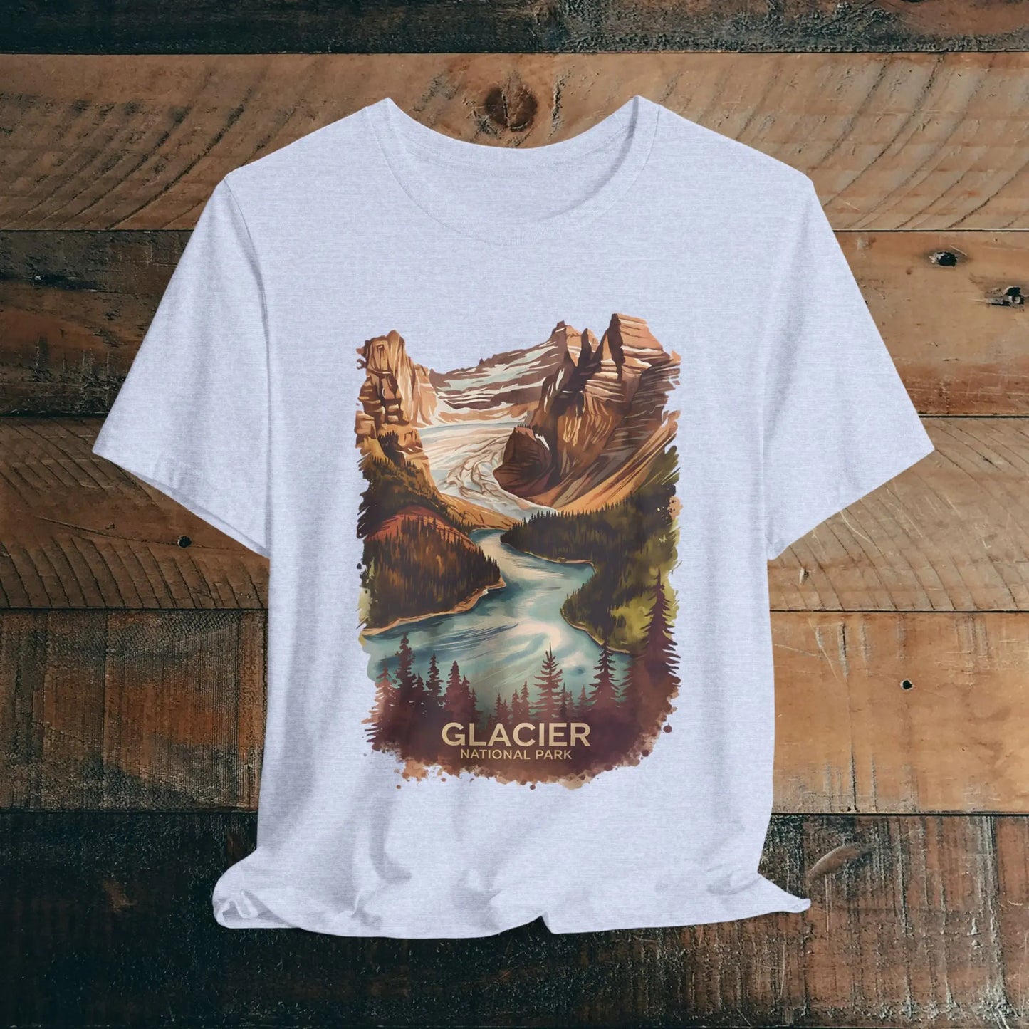 Glacier National Park Unisex Fit Soft T-Shirt  Fall Colors Watercolor Style - Park Service Apparel