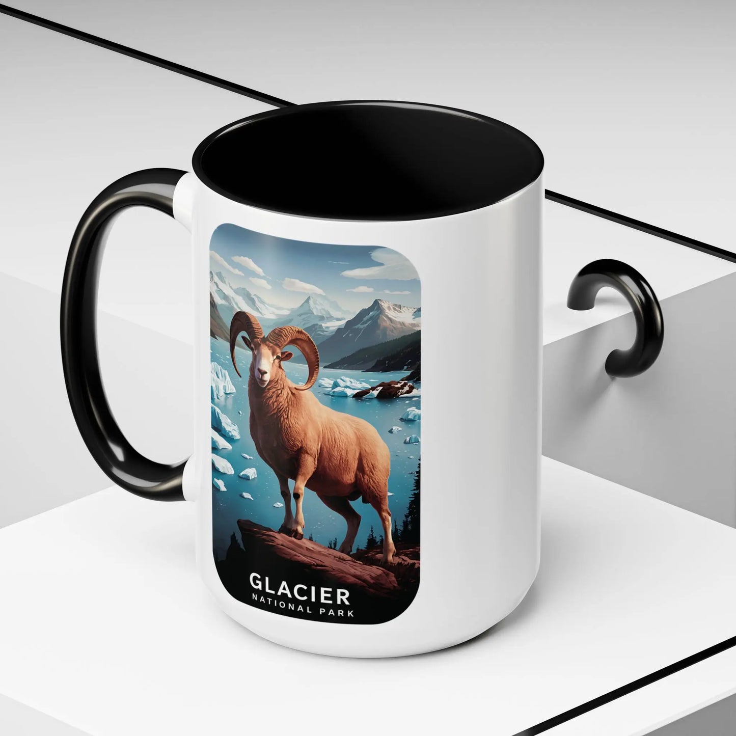 Glacier National Park Big Horned Sheep Scenic Coffee Mug 11oz 15oz Blue Black Pink Red - Park Service Apparel
