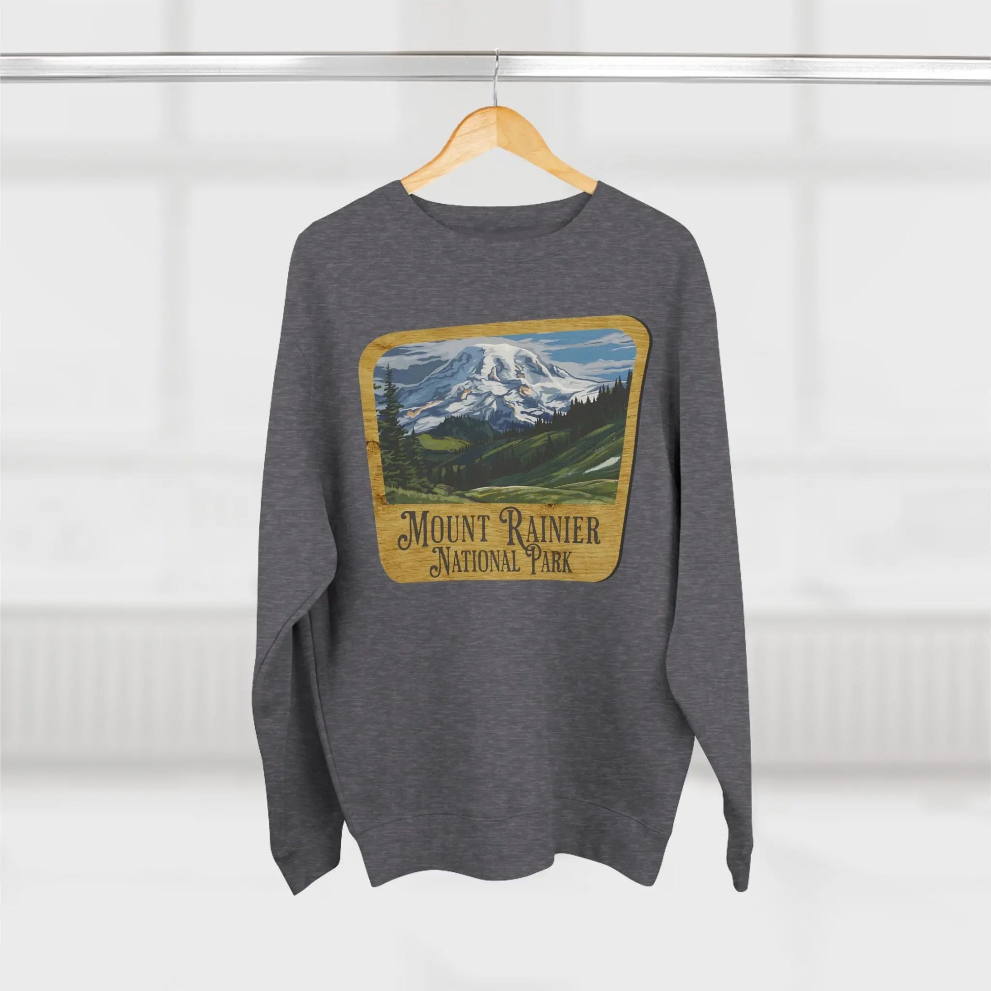 Mount Rainier National Park Unisex Fit Crewneck Sweatshirt Wood Sign Lake View - Park Service Apparel