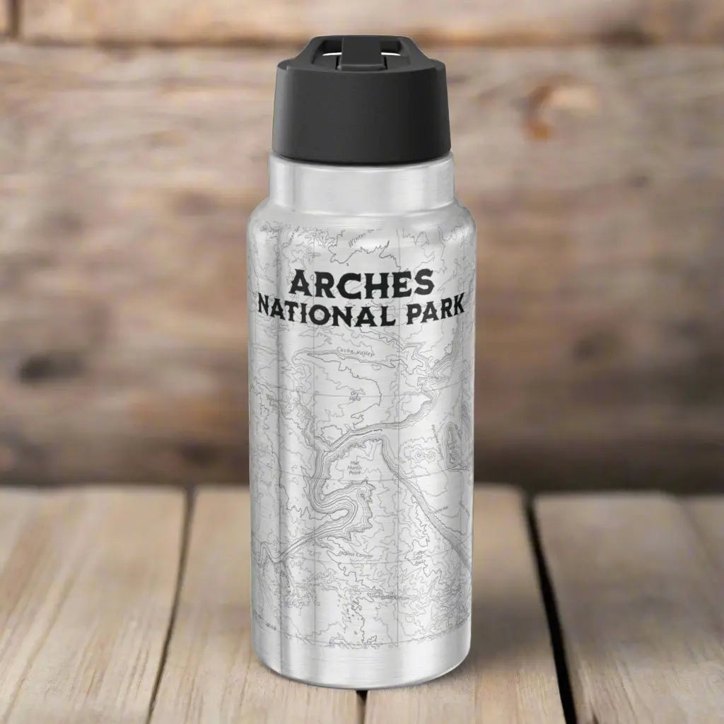 Arches National Park Topographic Insulated Water Bottle Tumbler 32oz Moab Utah USGS Map Print - Park Service Apparel