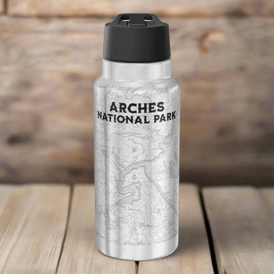 Arches National Park Topographic Insulated Water Bottle Tumbler 32oz Moab Utah USGS Map Print - Park Service Apparel