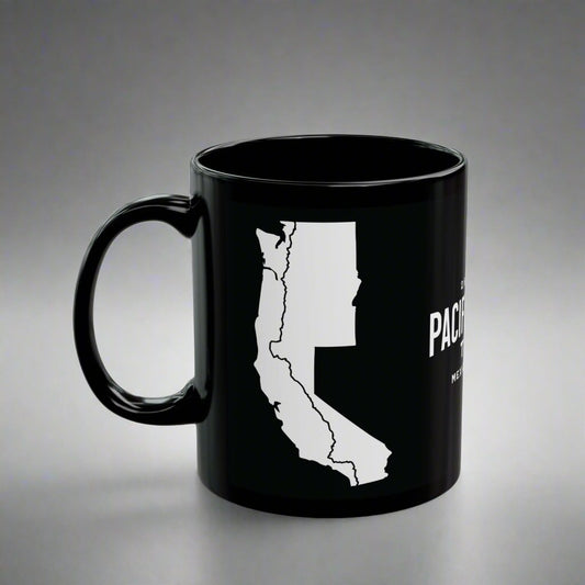 Pacific Crest Trail Classic Marker Black Mug 11oz, 15oz PCT Mexico to Canada Map Hiking Hike Inspired Drinkware Printify