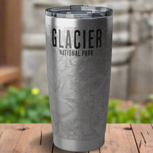 Glacier National Park Topographic Tumbler 20oz Real USGS Map Continental Divide Trail  Walled Spill Resistant Lid - Park Service Apparel