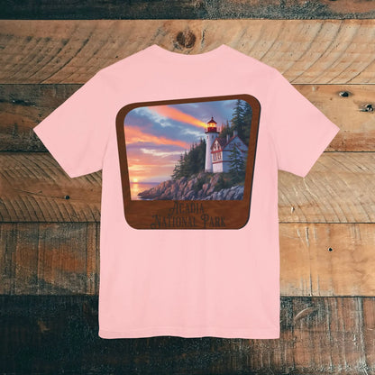 Acadia National Park Unisex T-Shirt Wood Sign Back Print - Park Service Apparel