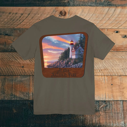 Acadia National Park Unisex T-Shirt Wood Sign Back Print - Park Service Apparel
