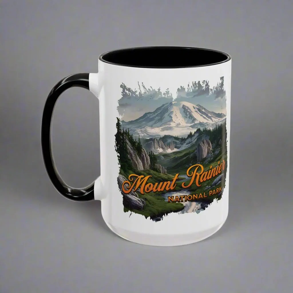 Mount Rainier National Park Accent Coffee Mug 11oz 15oz Blue Black Pink Red Outdoor Inspired Ceramic Mug - Park Service Apparel