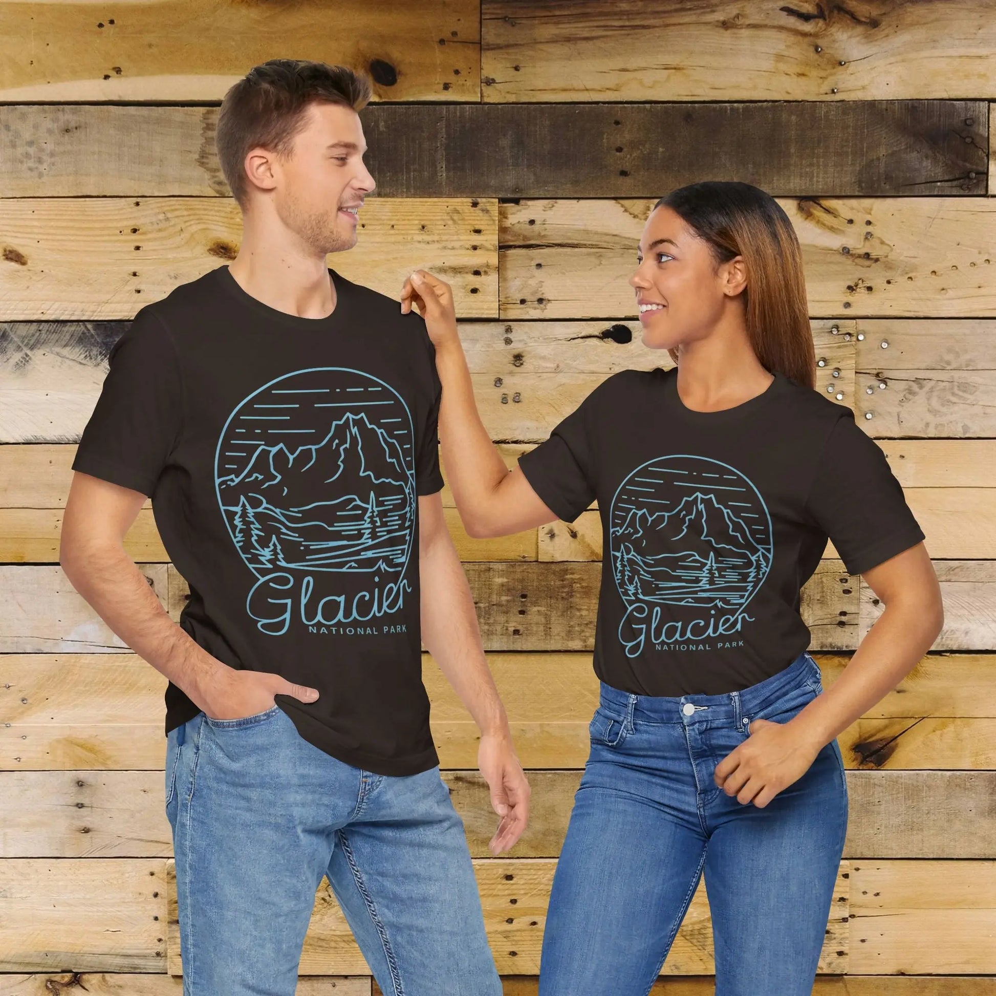 Glacier National Park Unisex Fit Soft T-Shirt Big Snow Blue Line Art - Park Service Apparel