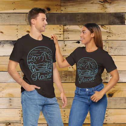 Glacier National Park Unisex Fit Soft T-Shirt Big Snow Blue Line Art - Park Service Apparel