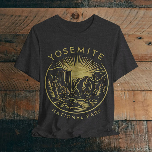 Yosemite National Park Valley Outline Art Unisex Fit Soft T-Shirt Wood Pattern - Park Service Apparel