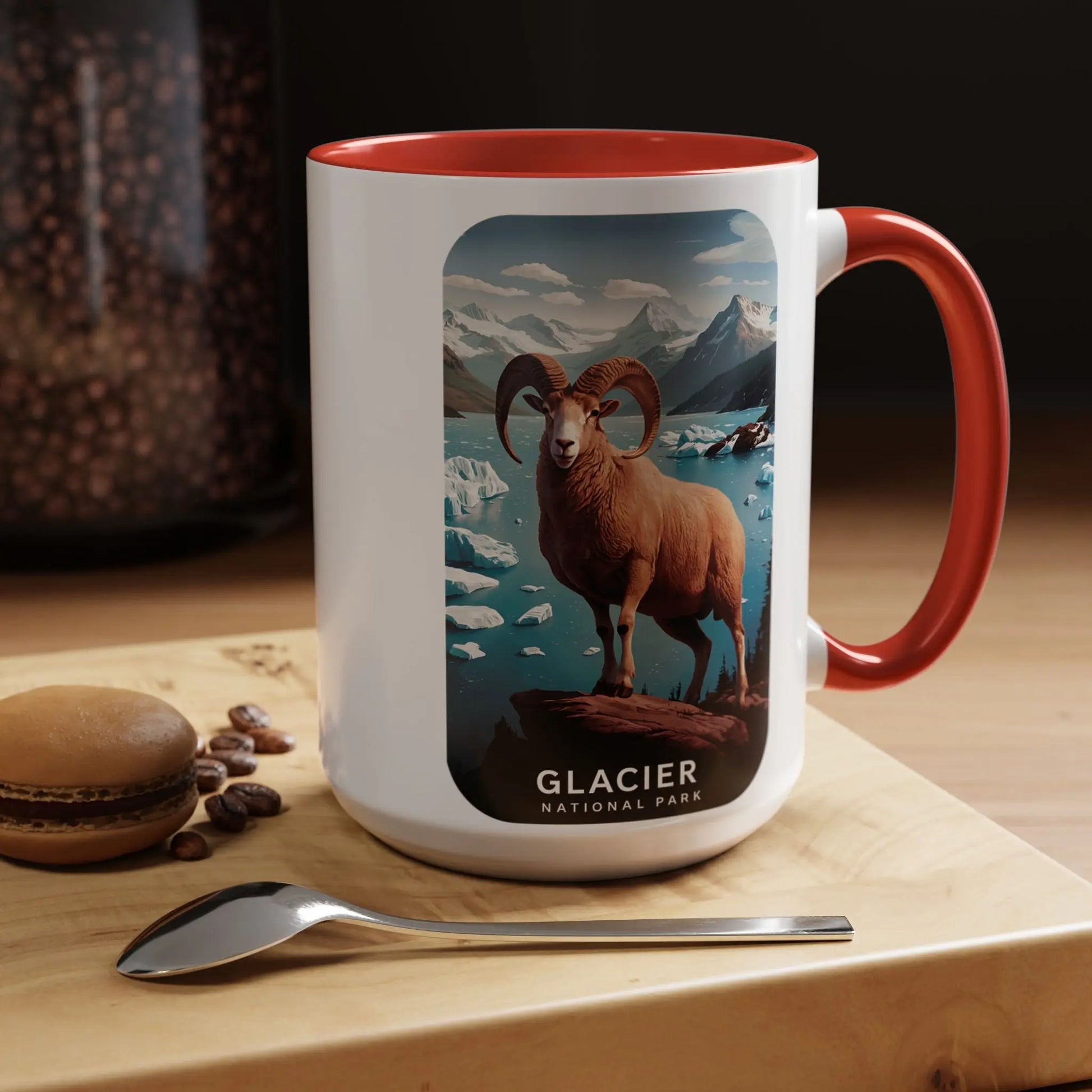 Glacier National Park Big Horned Sheep Scenic Coffee Mug 11oz 15oz Blue Black Pink Red - Park Service Apparel