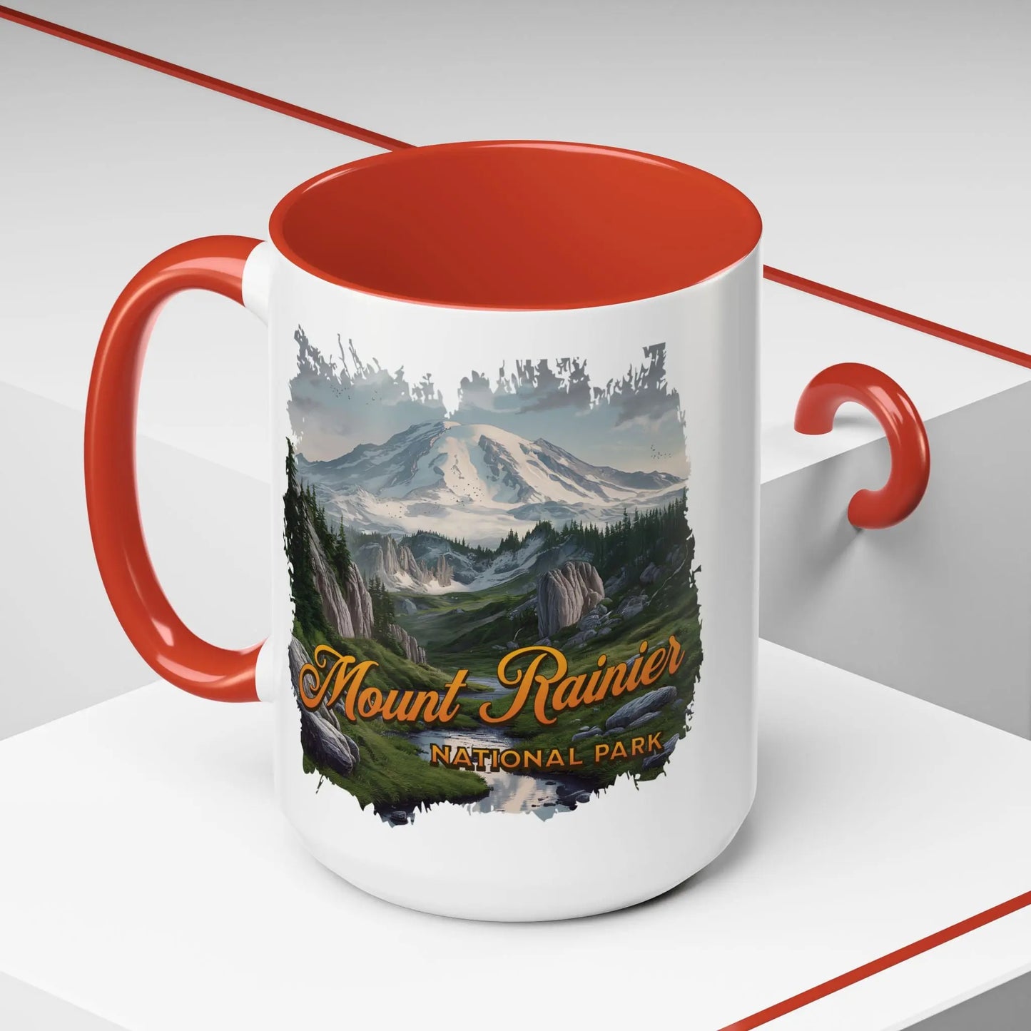 Mount Rainier National Park Accent Coffee Mug 11oz 15oz Blue Black Pink Red Outdoor Inspired Ceramic Mug - Park Service Apparel