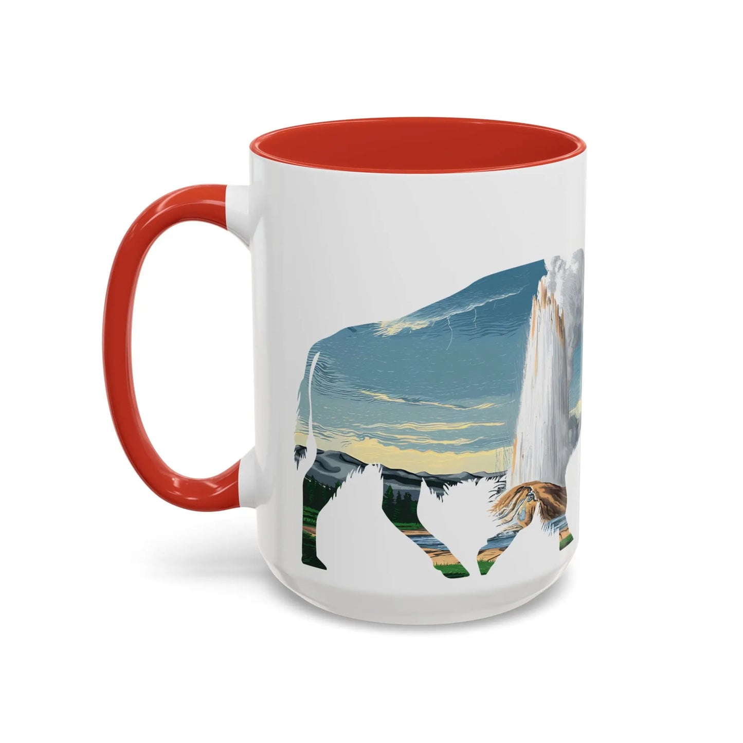 Yellowstone National Park Buffalo old Faithful Geyser Accent Coffee Mug 11oz 15oz Blue Black Pink Red - Park Service Apparel