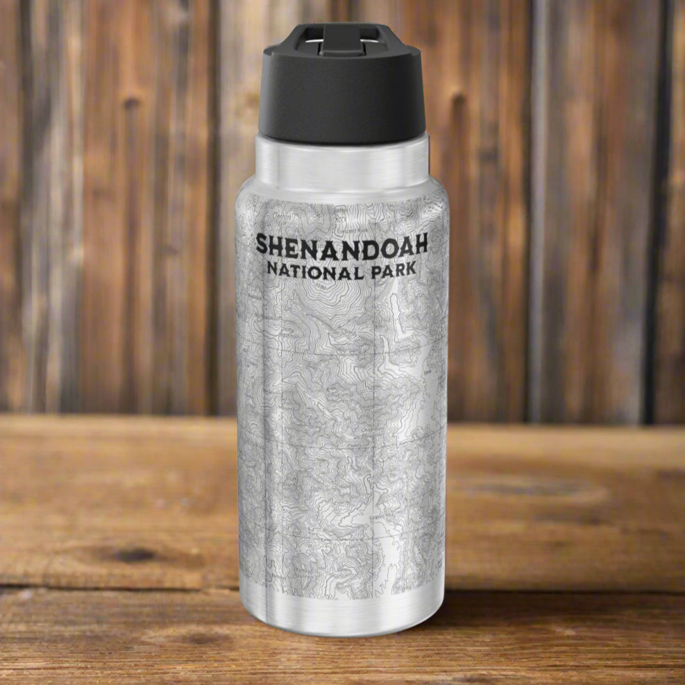 Shenandoah National Park Topographic Insulated Water Bottle Tumbler 32oz Real USGS Virginia Topo Map Print