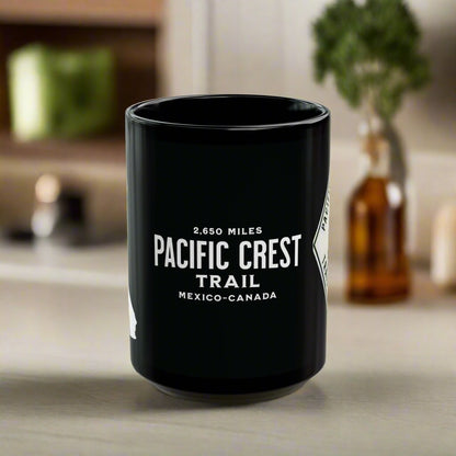 Pacific Crest Trail Classic Marker Black Mug 11oz, 15oz PCT Mexico to Canada Map Hiking Hike Inspired Drinkware Printify