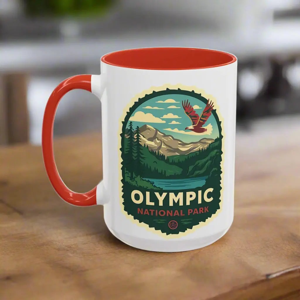 Glacier National Park Accent Coffee Mug 11oz 15oz Eagle Fly Over Blue Black Pink Red Outdoor Inspired Ceramic Mug - Park Service Apparel