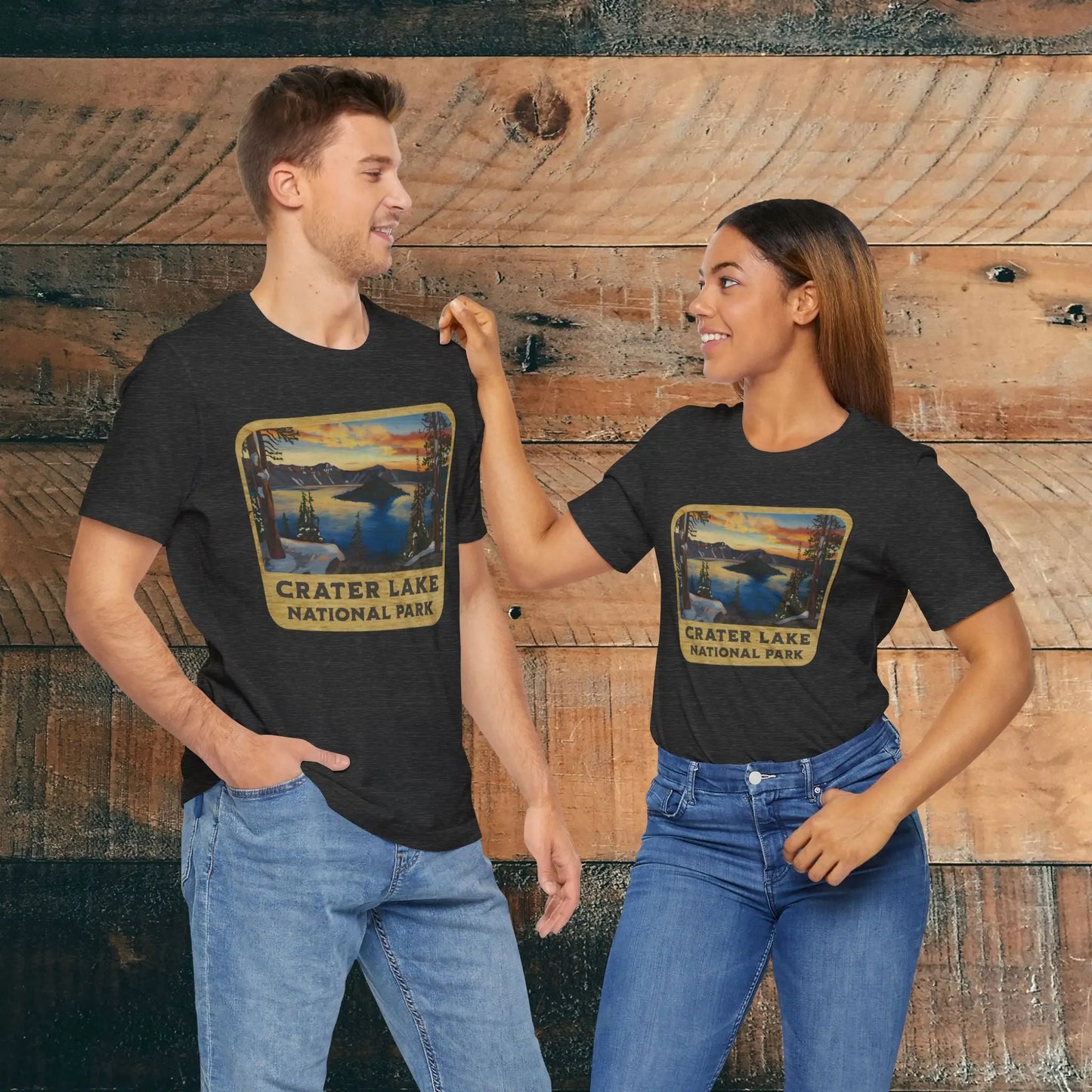 Crater Lake National Park Unisex Fit Short Sleeve T-Shirt Wood Sign - Park Service Apparel
