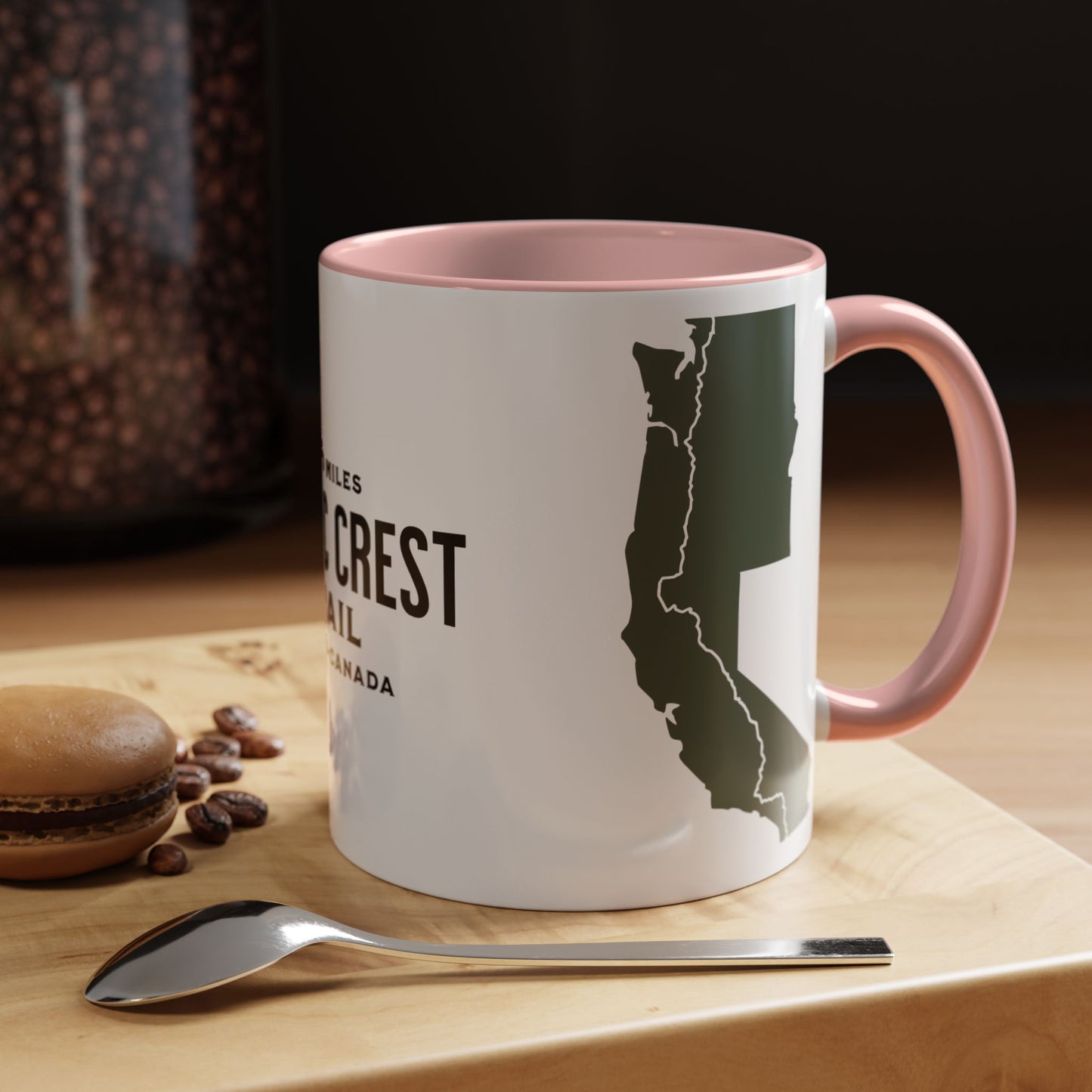 Pacific Crest Trail Classic Trail Marker Accent Coffee Mug 11oz, 15oz Blue Black Pink Red Navy Mexico To Canada Map Printify