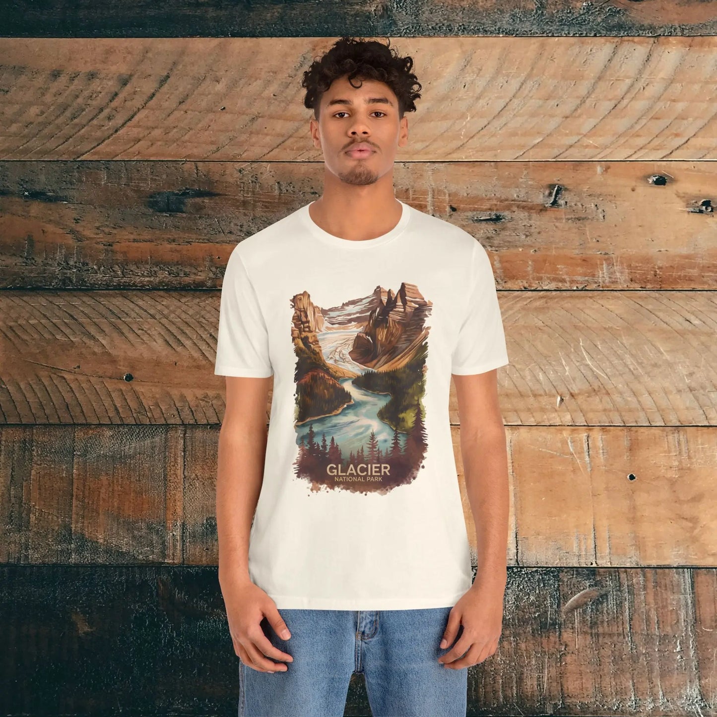 Glacier National Park Unisex Fit Soft T-Shirt  Fall Colors Watercolor Style - Park Service Apparel
