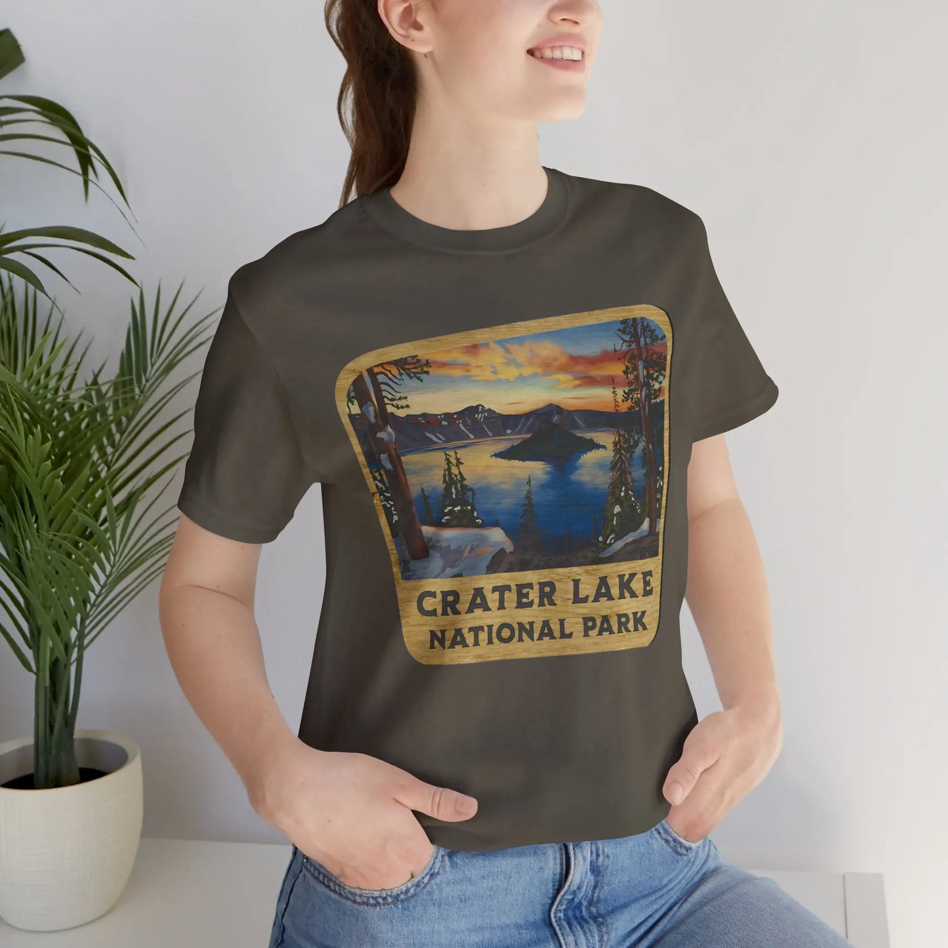 Crater Lake National Park Unisex Fit Short Sleeve T-Shirt Wood Sign - Park Service Apparel