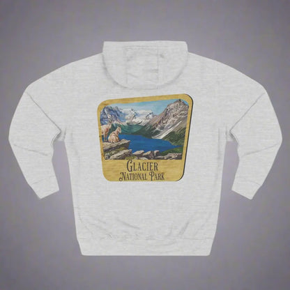 Glacier National Park Unisex Fit Fleece Hoodie Scenic Mountain Goat View Graphic Wooden Sign - Park Service Apparel