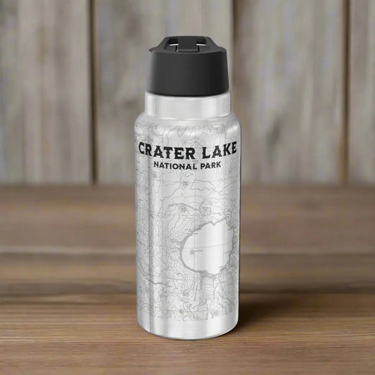 Crater Lake National Park Topographic Insulated Water Bottle Tumbler 32oz Pacific Crest Trail PCT USGS Map Print - Park Service Apparel