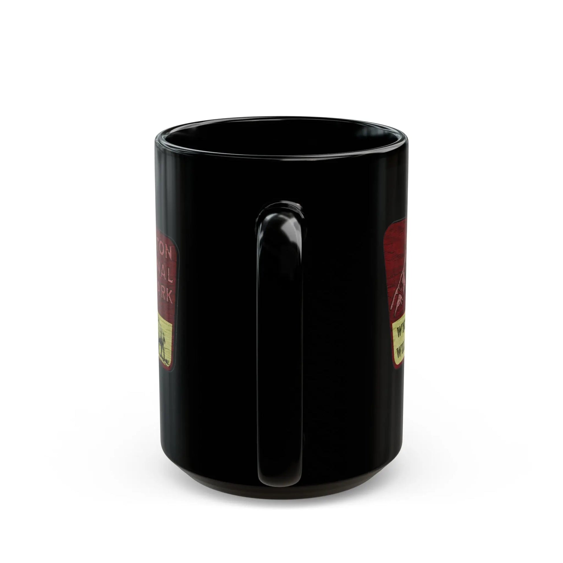 Grand Teton National Park Black Mug (11oz, 15oz) Wyoming Wild Wood Sign Graphic - Park Service Apparel