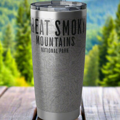Great Smoky Mountains National Park Topographic Tumbler 20oz Appalachian Trail Print Spill Resistant Lid - Park Service Apparel
