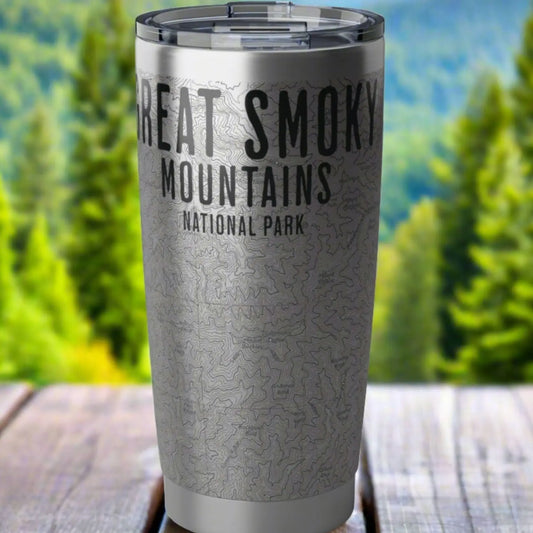 Great Smoky Mountains National Park Topographic Tumbler 20oz Appalachian Trail Print Spill Resistant Lid - Park Service Apparel