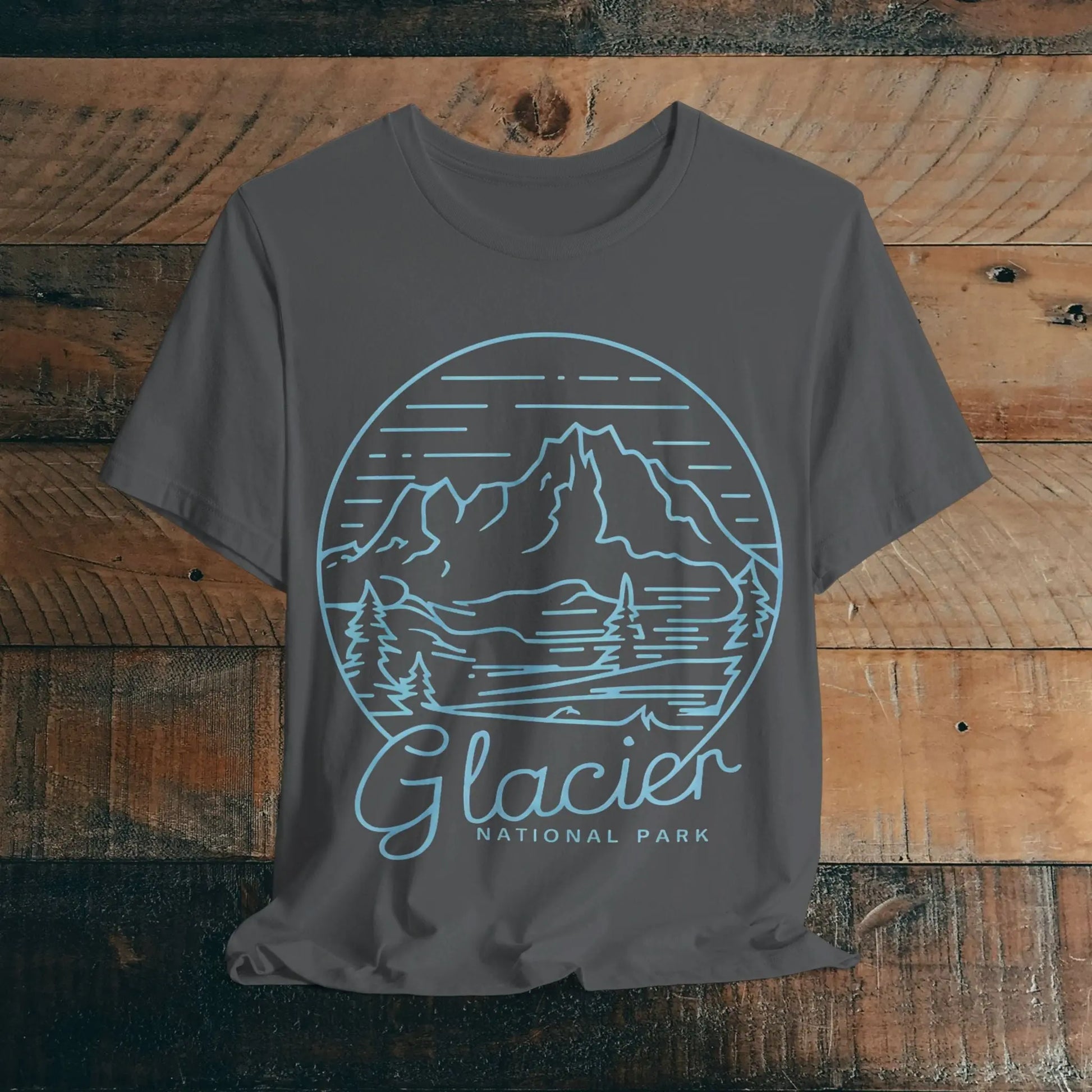 Glacier National Park Unisex Fit Soft T-Shirt Big Snow Blue Line Art - Park Service Apparel