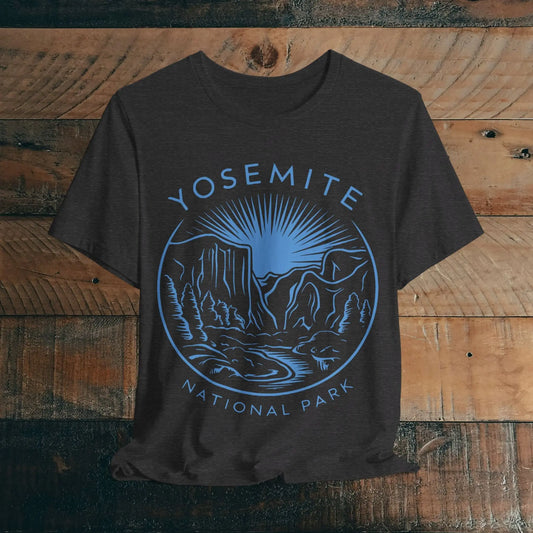 Yosemite National Park Unisex Fit Soft T-Shirt Blue Valley Line Art - Park Service Apparel