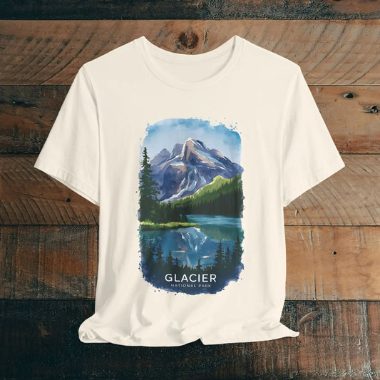 Glacier National Park Unisex Fit Soft T-Shirt Watercolor Style - Park Service Apparel