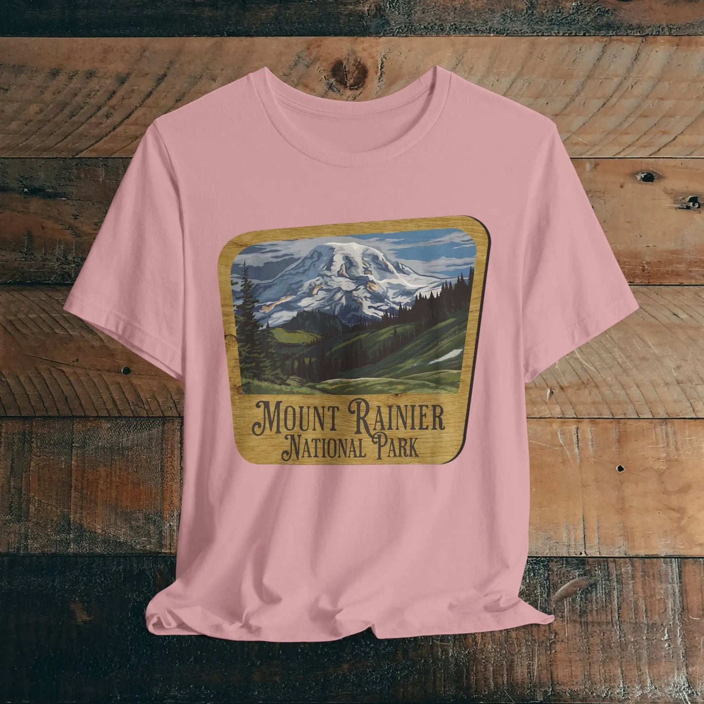 Mount Rainier National Park Unisex Fit Short Sleeve T-Shirt Wood Sign - Park Service Apparel