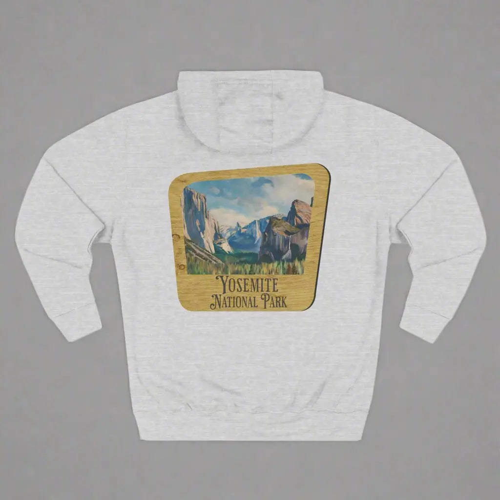Yosemite National Park Fleece Hoodie Scenic Valley Art Wooden Mountain Sign - Park Service Apparel