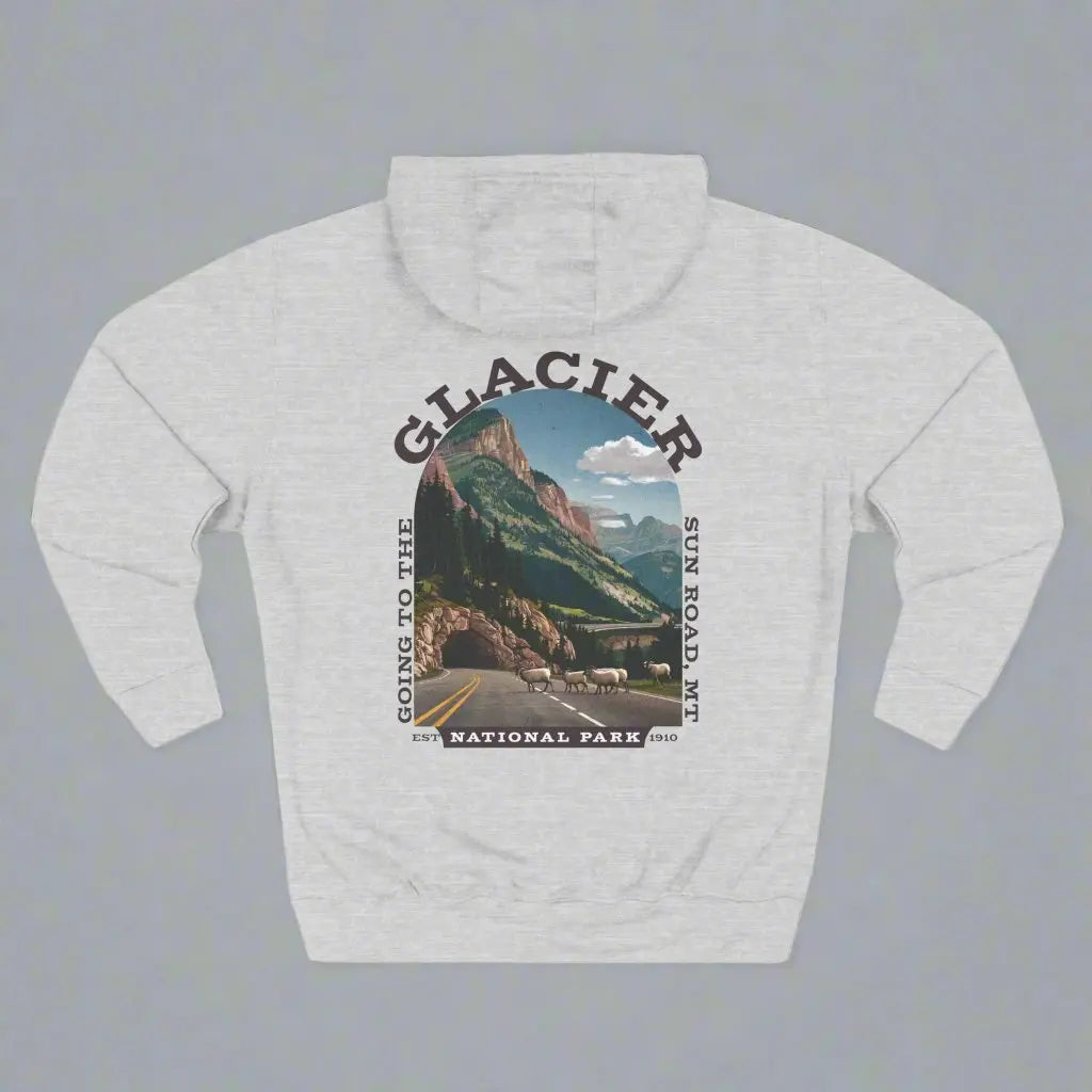 Glacier National Park Unisex Fit Fleece Hoodie Scenic Going to The Sun Road Big Horned Sheep - Park Service Apparel
