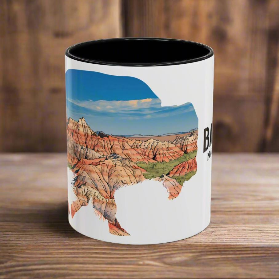 Badlands National Park Accent Coffee Mug 11oz 15oz South Dakota Buffalo Blue Black Pink Red Outdoor Inspired Printify