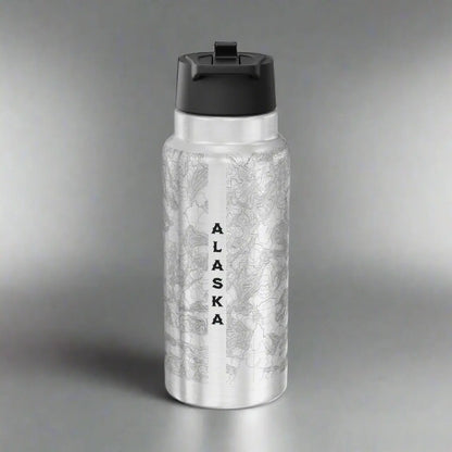 Denali National Park Topographic Insulated Water Bottle Tumbler 32oz Real USGS Topo Map Print - Park Service Apparel