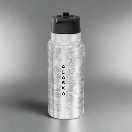 Denali National Park Topographic Insulated Water Bottle Tumbler 32oz Real USGS Topo Map Print - Park Service Apparel