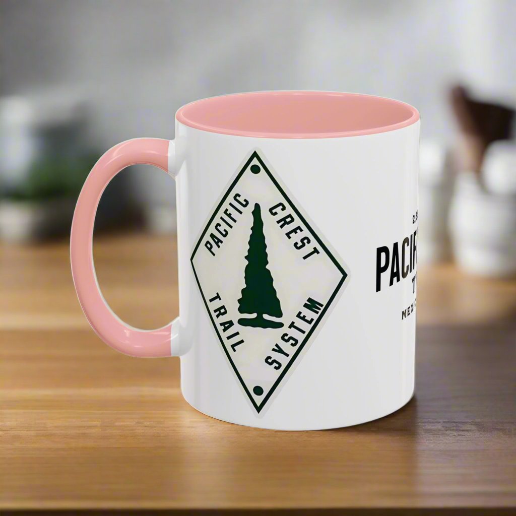 Pacific Crest Trail Classic Trail Marker Accent Coffee Mug 11oz, 15oz Blue Black Pink Red Navy Mexico To Canada Map Printify