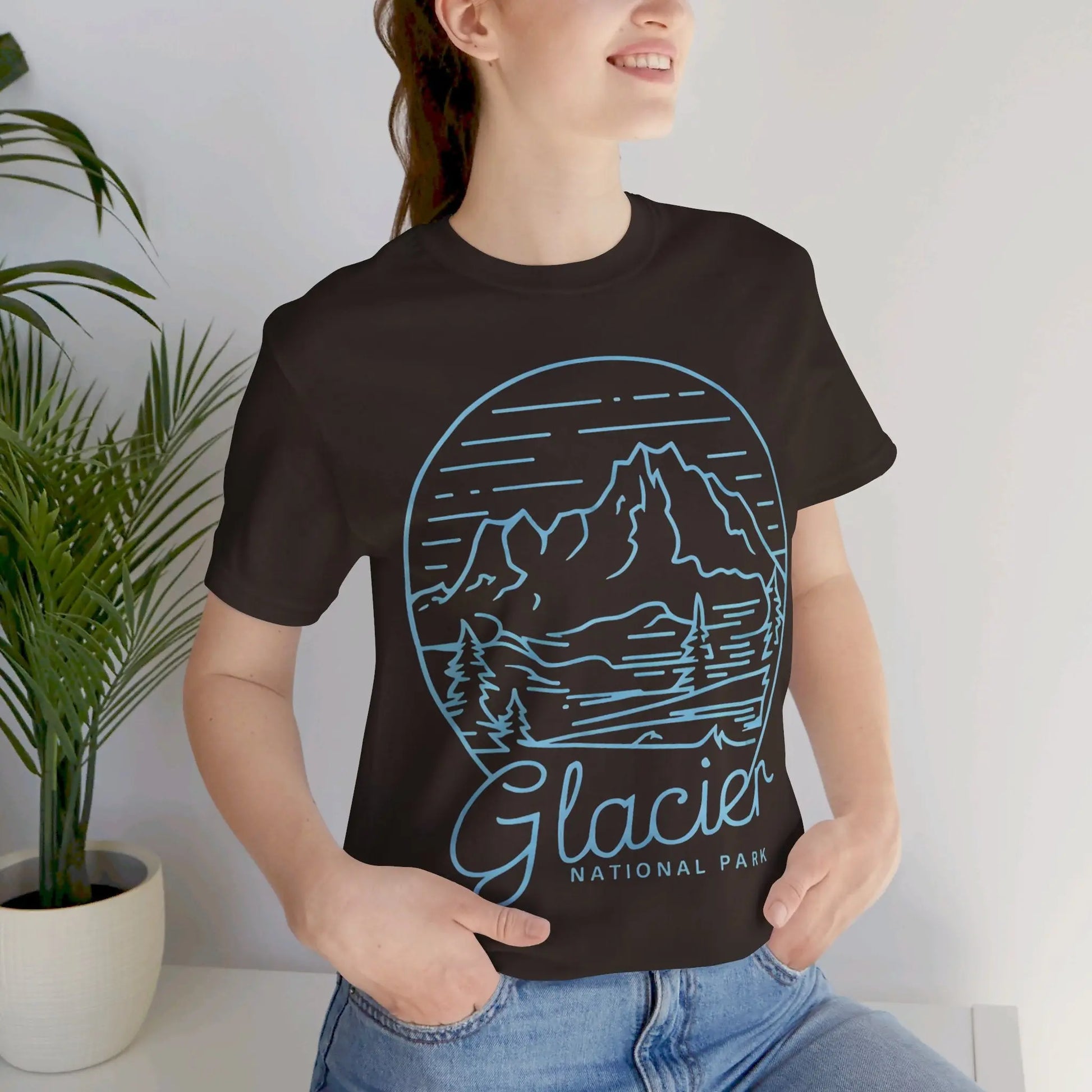 Glacier National Park Unisex Fit Soft T-Shirt Big Snow Blue Line Art - Park Service Apparel