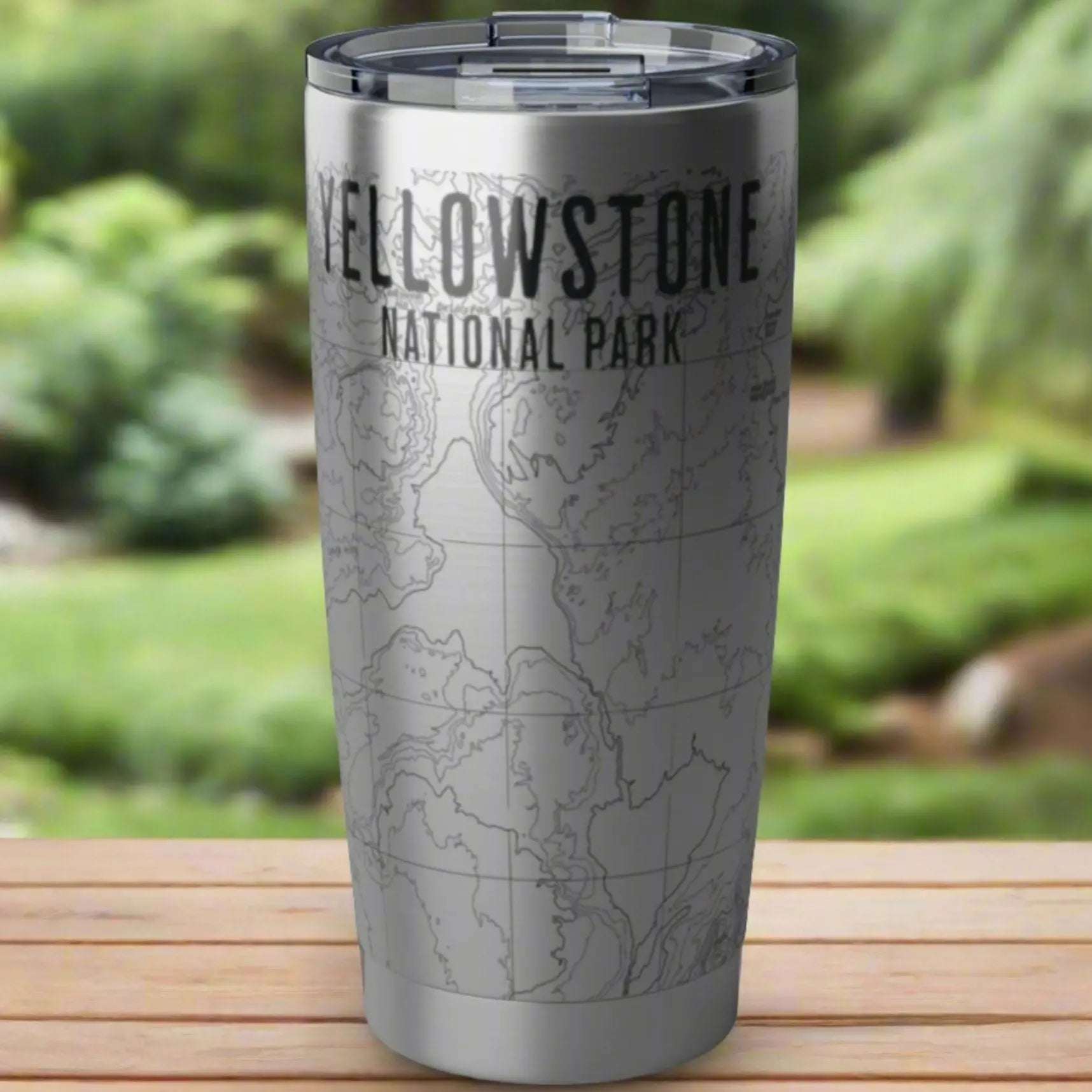Yellowstone National Park Topographic Tumbler 20oz Real USGS Map Old Faithful Double Walled Spill Resistant Lid - Park Service Apparel