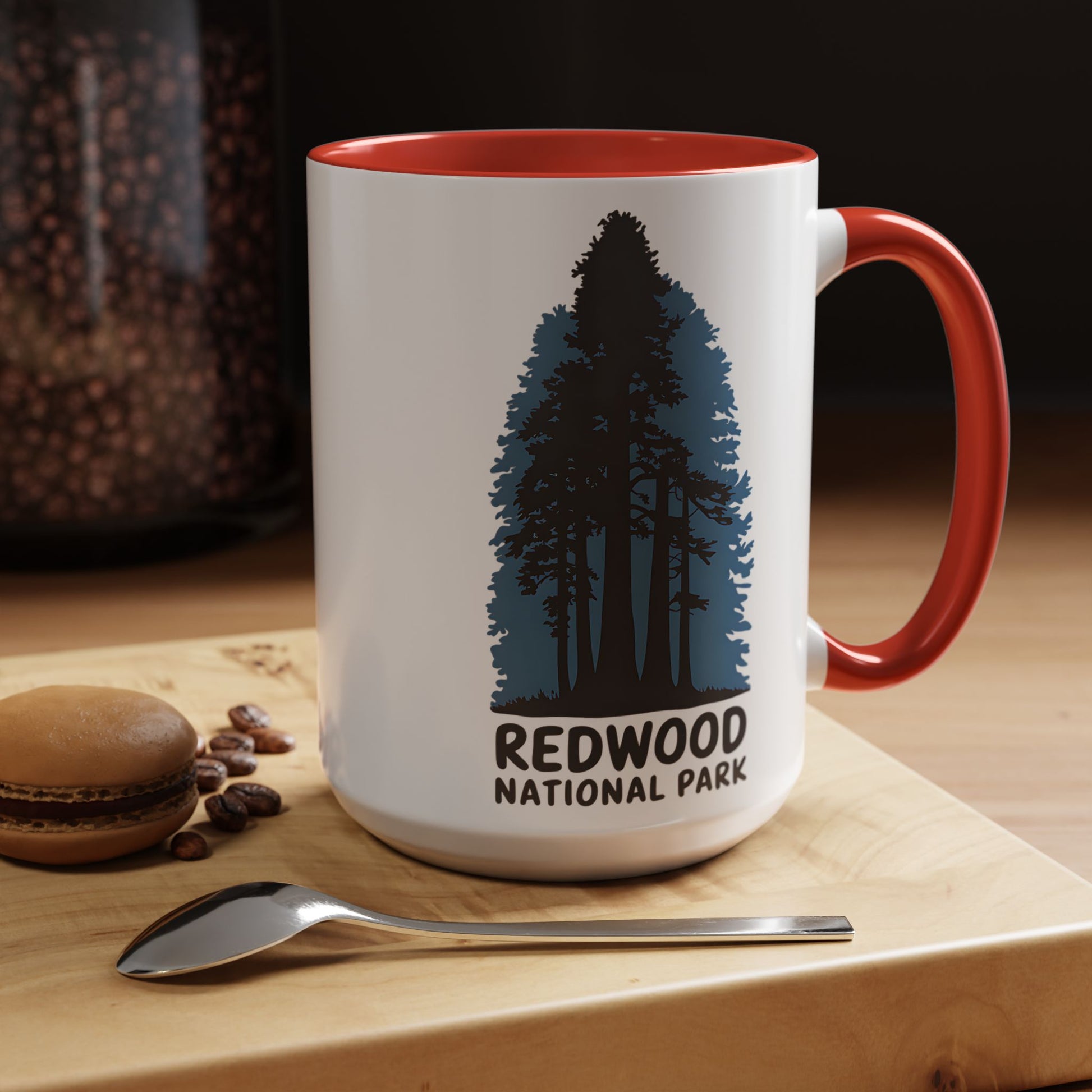 Redwood National Park Accent Coffee Mug 11oz 15oz Shaded Trees Blue Black Pink Red Outdoor Inspired Printify