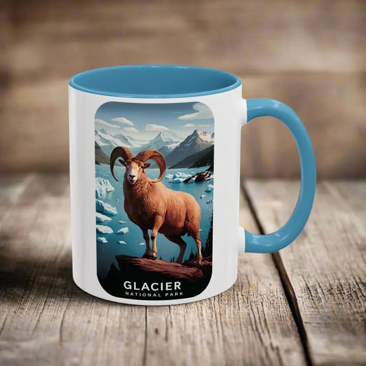 Glacier National Park Big Horned Sheep Scenic Coffee Mug 11oz 15oz Blue Black Pink Red - Park Service Apparel