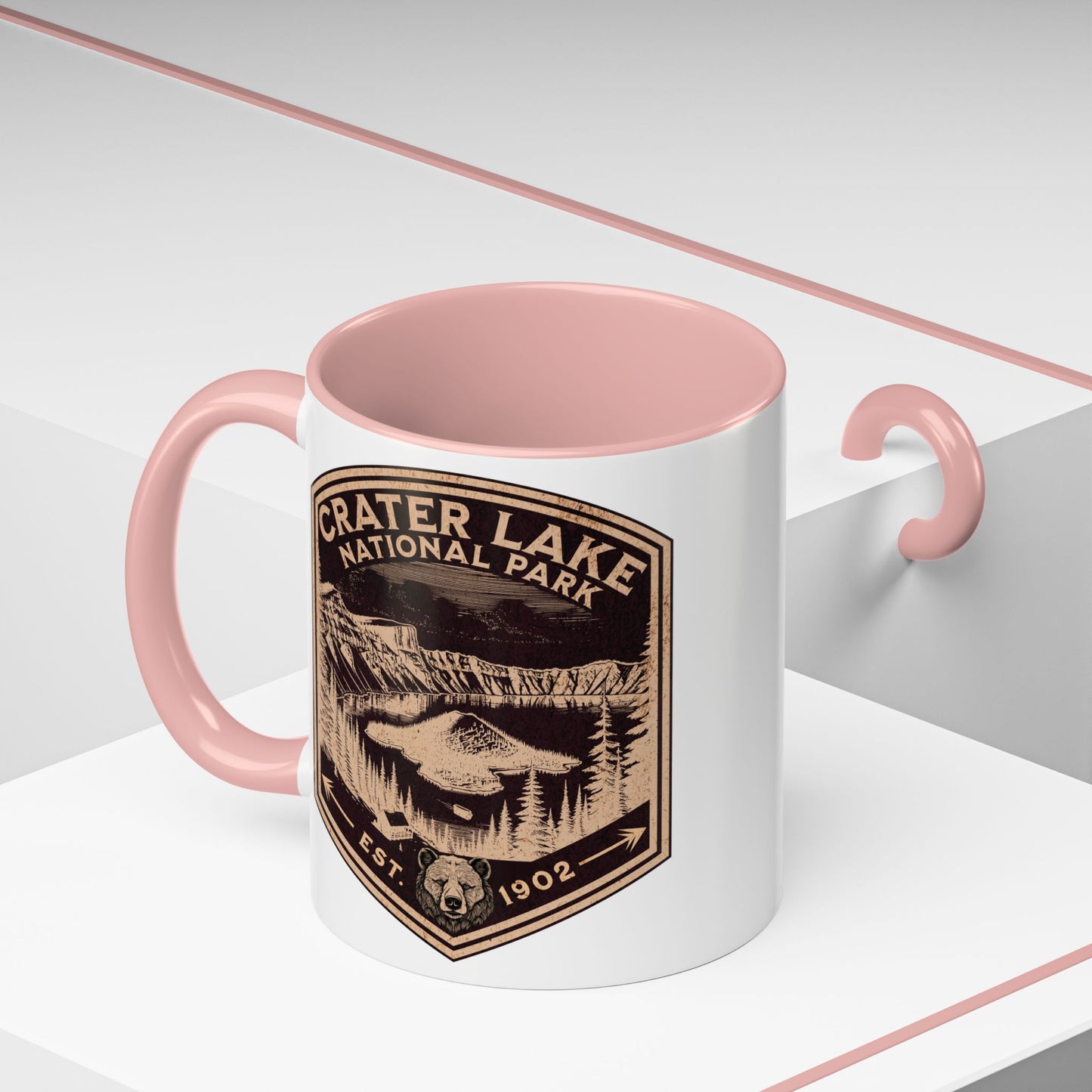 Crater Lake Accent Coffee Mug 11oz 15oz National Park Scenic Bear Shield Oregon Printify