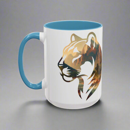 Zion National Park Mountain Lion Colored Coffee Mug 11oz 15oz Utah Canyon Coffee Cup Light Blue, Navy, Black, Pink, Red Printify