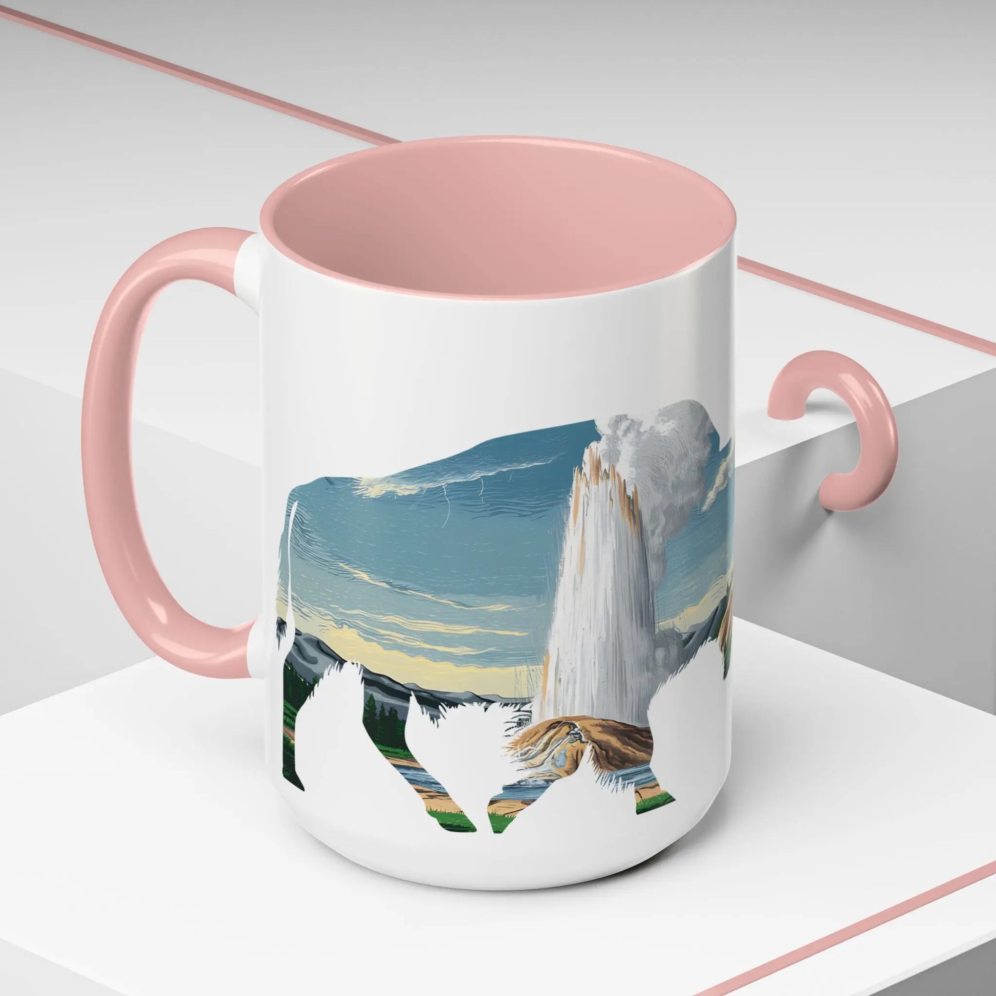 Yellowstone National Park Buffalo old Faithful Geyser Accent Coffee Mug 11oz 15oz Blue Black Pink Red - Park Service Apparel